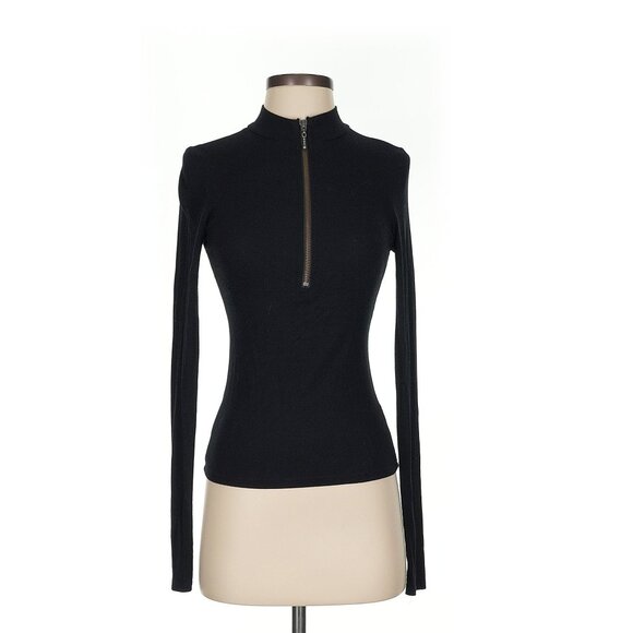 Joah Brown Half Zip Ribbed Mock Neck Shirt in Black M/L - Picture 3 of 6